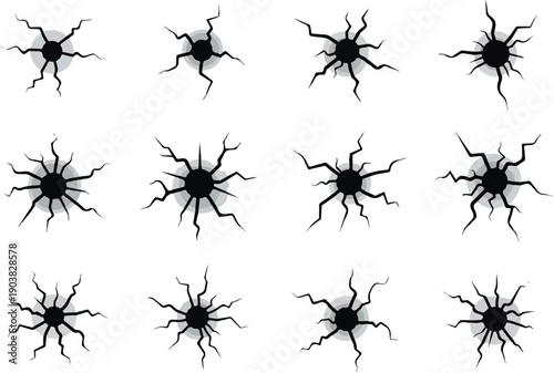 Cracked Surfaces Black and White Fractures in Graphic Design Elements