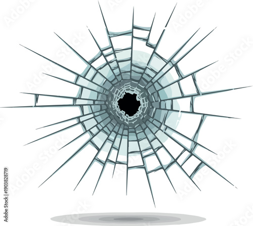 Shattered Reality Graphic Illustration of Bullet Hole in Glass