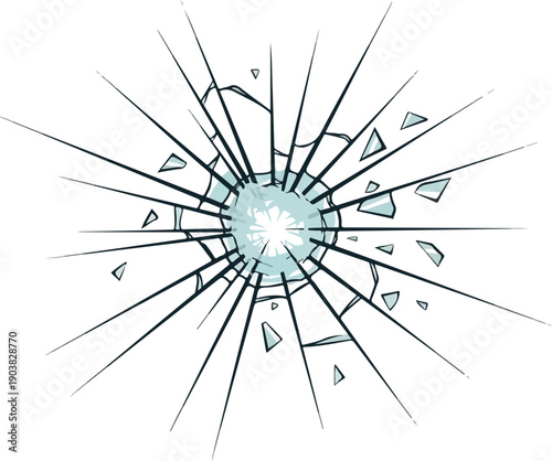 Vector Graphic Illustration of Shattered Glass Effect with Radial Cracks
