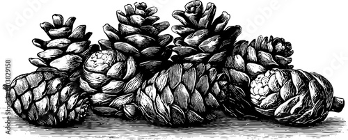Fir cone botanical illustration - vintage nature engraving for design