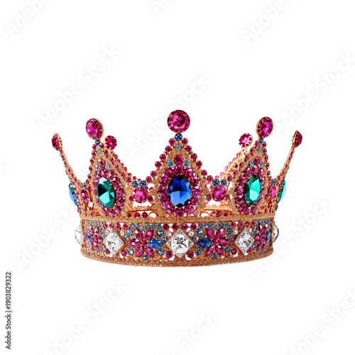 Gold Crown With Colorful Gems on a Plain Background for Decorative Use in Eve...