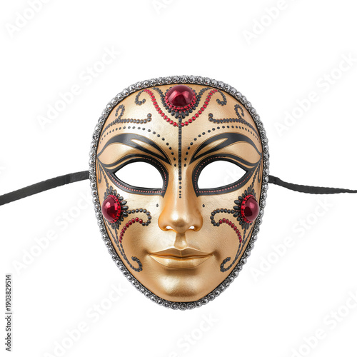 Decorative Mask With Intricate Design Displayed on a Plain Background for Art...