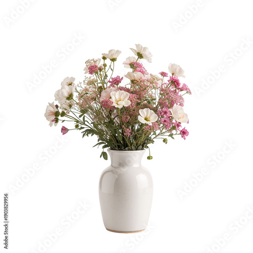 Colorful Flowers Arranged in a Vase on a White Background for Decoration and ...