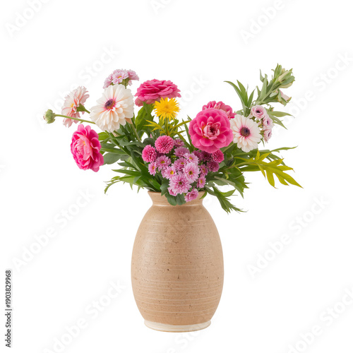 Colorful Flowers Arranged in a Vase on a White Background for Decoration and ...