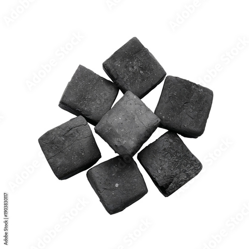 Charcoal Pieces Arranged in a Cluster for Grilling and Cooking Purposes in an...