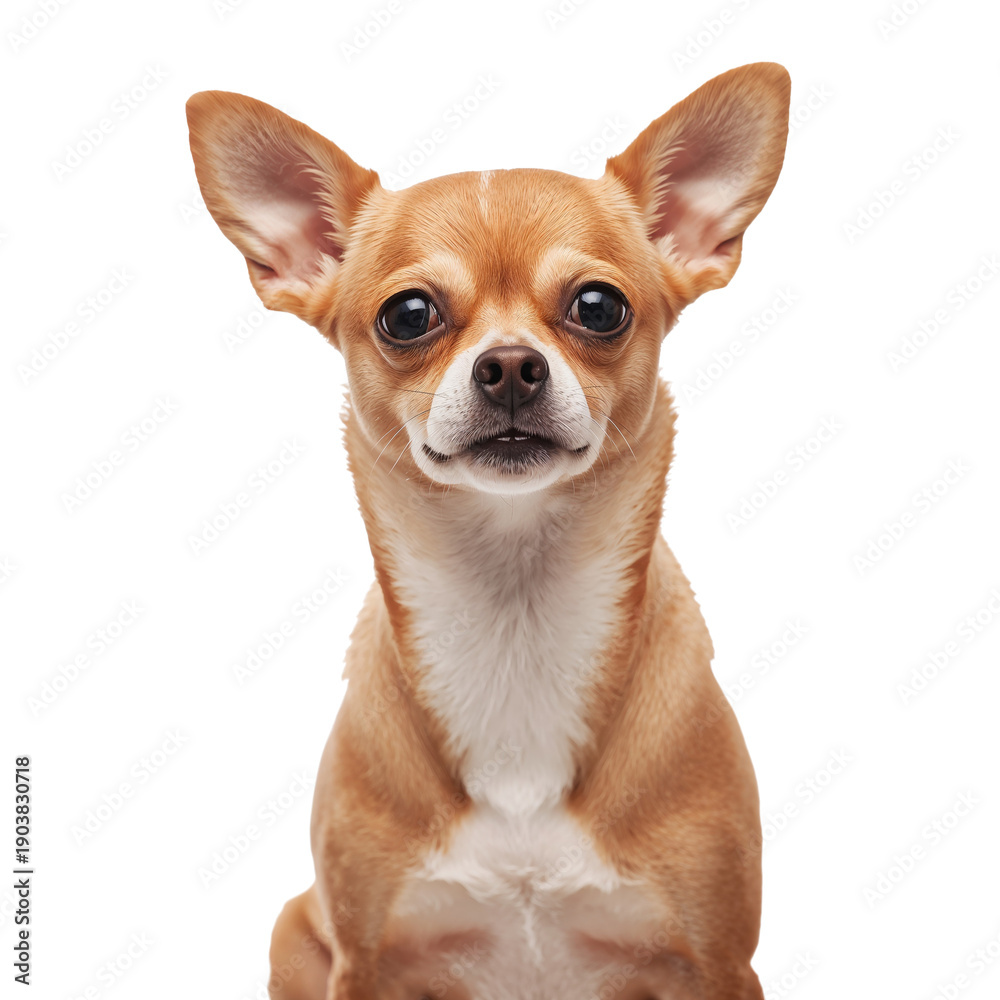 Obraz premium Small Dog Sits and Looks at the Camera in a Bright Setting With Soft Lighting