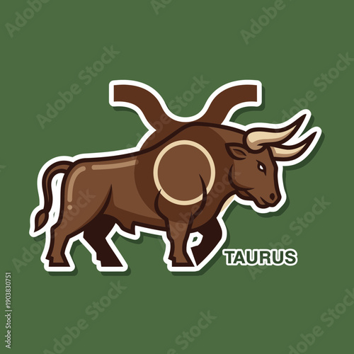 Taurus Bull Astrological Sign Cartoon Illustration.