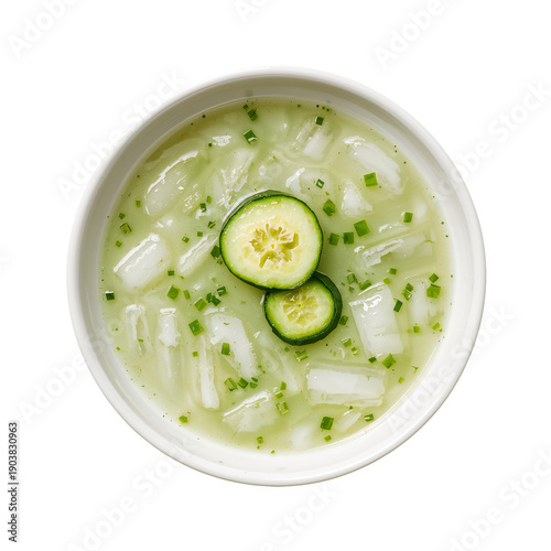 Cucumber Drink Served With Ice in a White Bowl During Sunny Weather