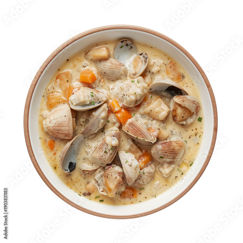 Seafood Chowder With Clams and Vegetables in a Bowl on a Table During Lunch Time