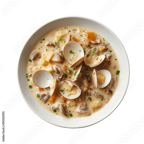 Seafood Chowder With Clams and Vegetables in a Bowl on a Table During Lunch Time