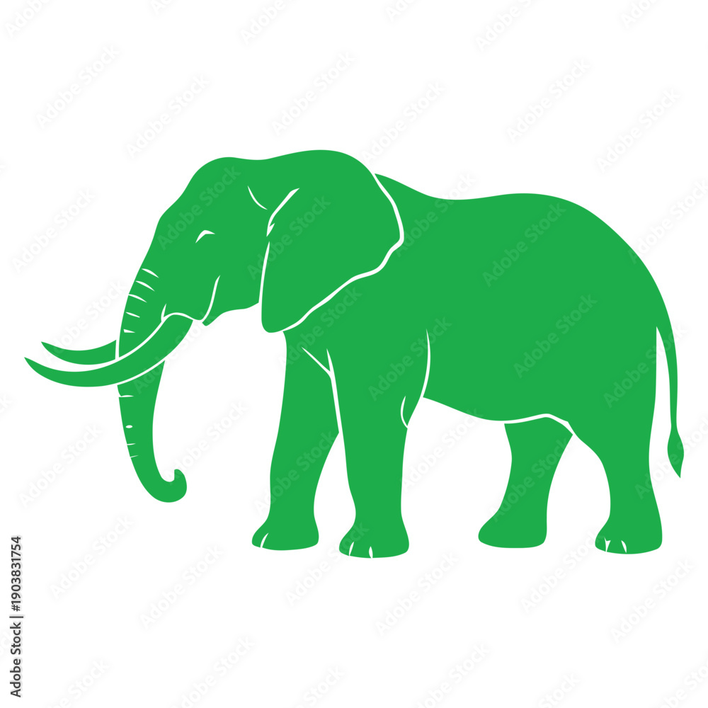 Fototapeta premium Green Elephant Silhouette Vector Safari Wildlife Illustration