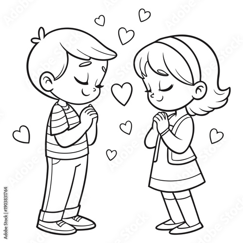 Shy Love Confession Kids Valentine Coloring Page