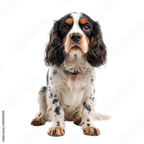 Cavalier King Charles Spaniel Looking Upwards in a Simple Background During D...