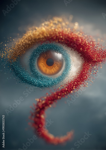 Abstract Eye in Motion with Particles and Texture, Vision Concept, Surreal Art