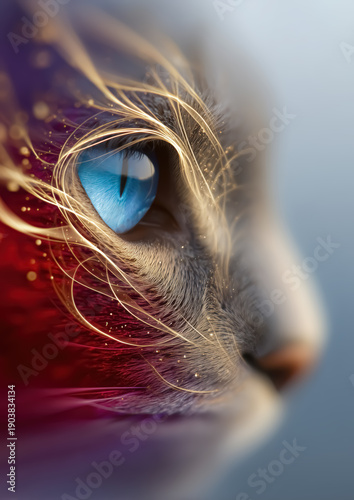 Cat Eye Closeup with Vivid Colors and Abstract Light Patterns