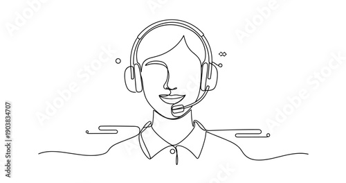 Line art of customer service representative wearing headset, no editable stroke