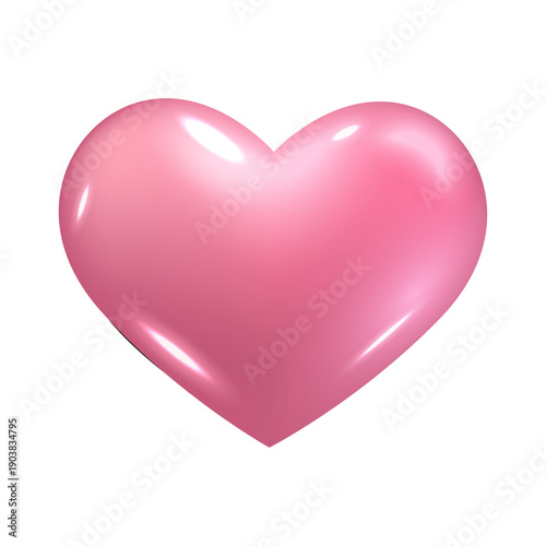 Pink heart balloon 3d illustration for valentines day celebration with glossy texture and reflection isolated on white background