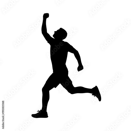 Man celebrating success with triumphant gesture in motion