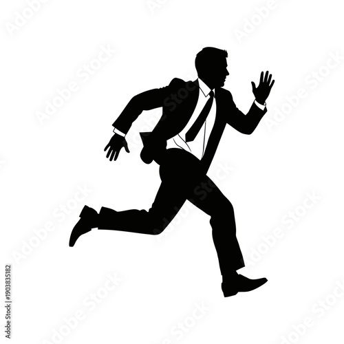 Businessman running quickly in suit with briefcase