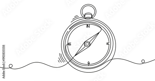 Simple black and white line drawing of a compass with a continuous line. No editable strokes