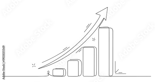 Sketch of rising bar chart with upward arrow indicating growth progression. No editable strokes