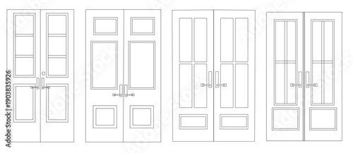 Set Double Door Vector Outline Front View for Architectural and Graphic Design