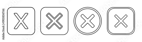 Close button X symbol icons for cancellation and deletion