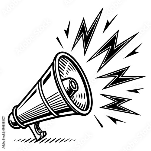 A black and white drawing of a loudspeaker Vector