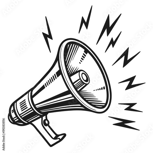 A black and white drawing of a loudspeaker Vector