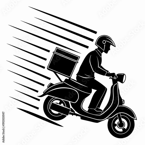A delivery person riding a scooter with a box Vector