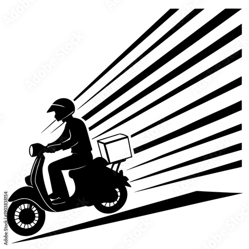 A delivery person riding a scooter with a box Vector
