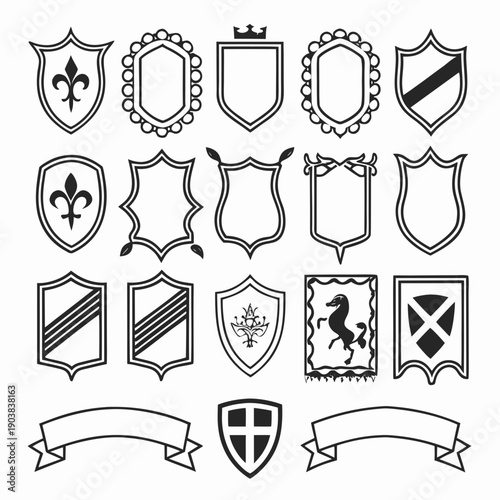 Collection of heraldic shields and banners Vector