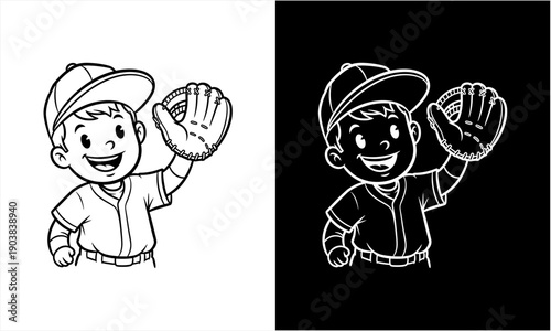 Happy Young Baseball Player Wearing Cap and Glove Ready to Play.