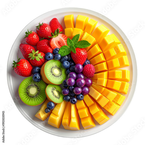 Fruit Platter Featuring Mango Strawberries Kiwis Blueberries Grapes