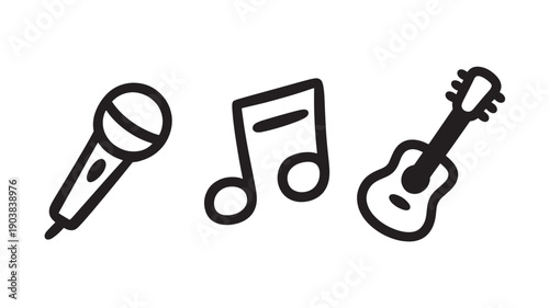 Music Icons Set in Simple Line Art Style with Black Color on White Background for Music Industry