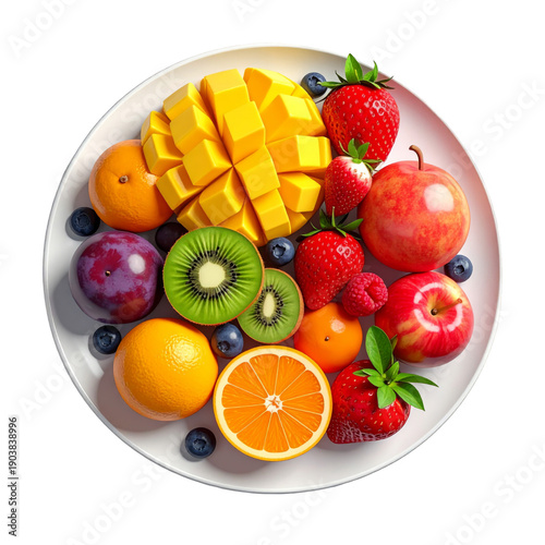 Assorted Fresh Fruits Arrangement on White Plate with Transparent