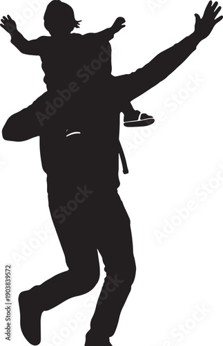 Father Carrying Child on Shoulders Outdoors