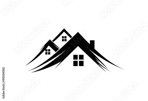 Modern abstract house roofs logo design vector illustration. Stylish home property icon for real estate, housing, or architecture.