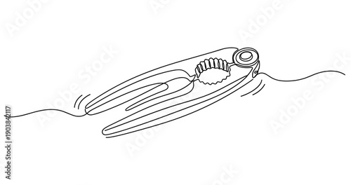 Vintage nutcracker sketch in line art style with cracked shells. Non editable stroke