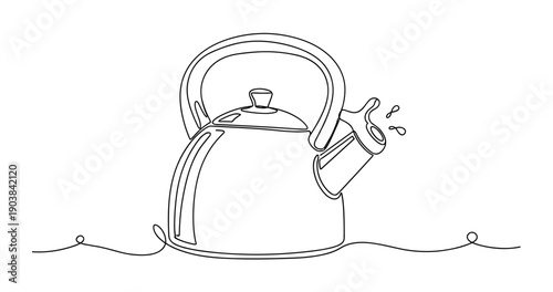 Minimalist teapot outline drawing with steam. Non editable stroke