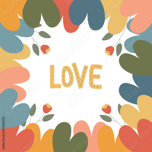 Vector illustration on romantic theme in the form of a frame of hearts with an inscription inside