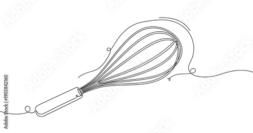 Minimalist line art of a whisk on white background. Non editable stroke