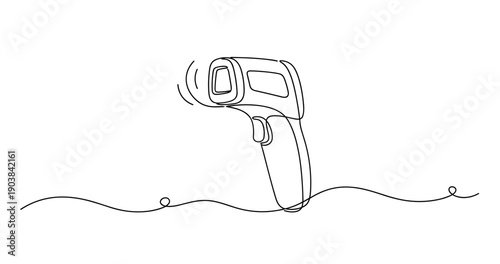 Continuous line drawing of infrared thermometer on wavy background. Non editable stroke