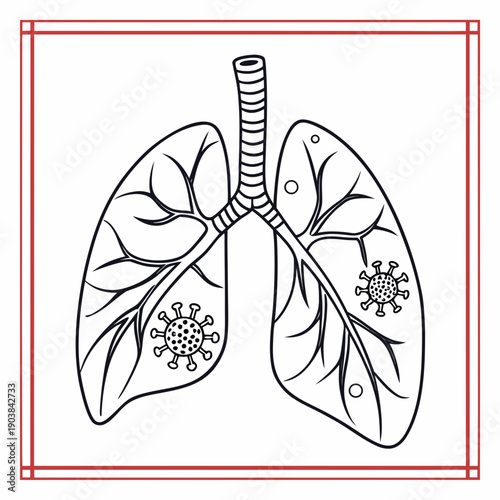 Lungs with bronchial tree and virus particles Vector