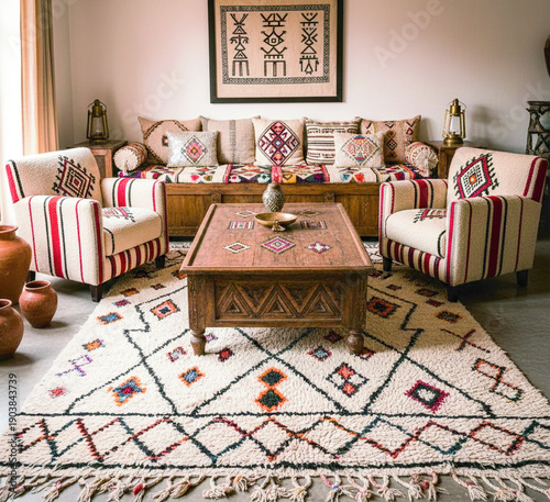 Home furniture decorated in a Berber style, AI Image.