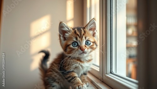 Cute playful kitten at home in cozy interior