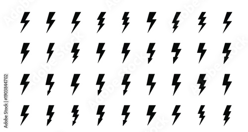 Lightning bolt icon. Flash symbol, thunderbolt, blitz lightnings strike sign. Electric energy black silhouettes, power concept. Vector isolated dynamic sports logo