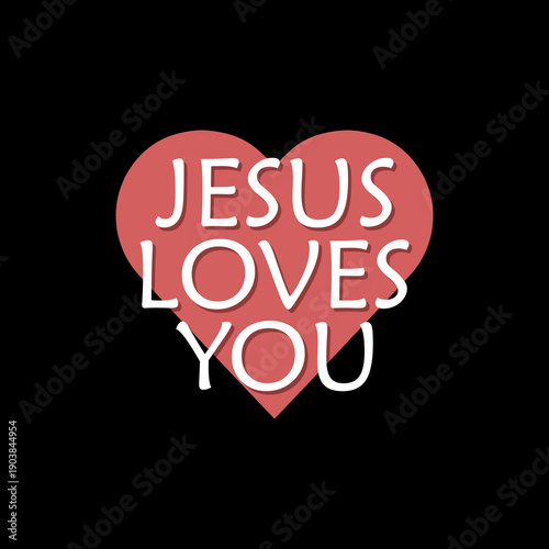 Jesus loves you heart icon isolated on black background