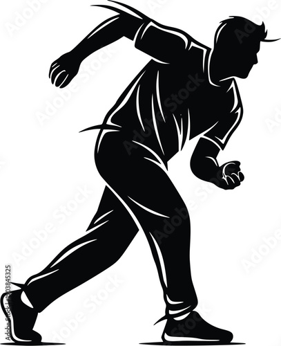 Cricketer bowling silhouette , isolated on white