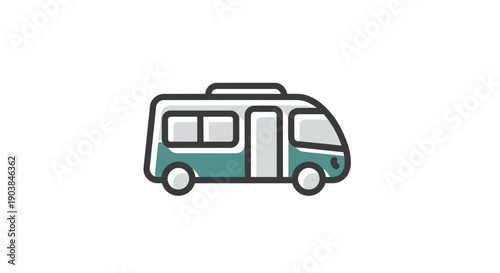 Simple illustration of a camper van with a teal body.